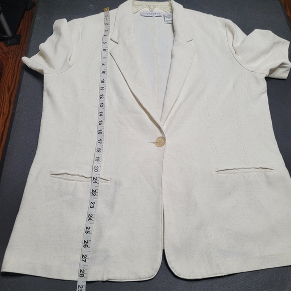 Sag Harbor Stretch Cream Short Sleeve Single Button Notch Collar Blazer Size 14 - Picture 4 of 6